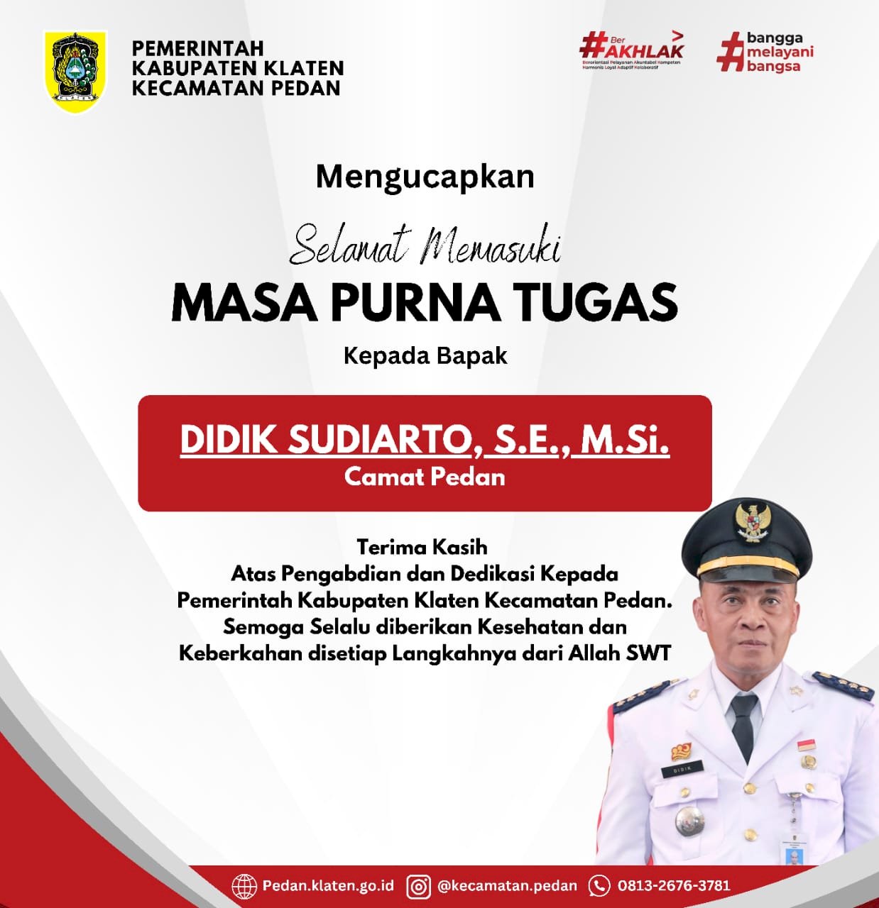 Pelepasan Purna tugas Bapak Camat Pedan Bapak Didik Sudiarto ,S.E,,M.S.i