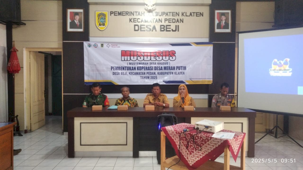 Desa Beji Kecamatan Pedan melaksanakan MUSDESUS (Musyawarah Desa Khusus) Pembentukan Koperasi Desa Merah Putih 