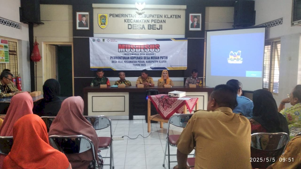 Desa Beji Kecamatan Pedan melaksanakan MUSDESUS (Musyawarah Desa Khusus) Pembentukan Koperasi Desa Merah Putih